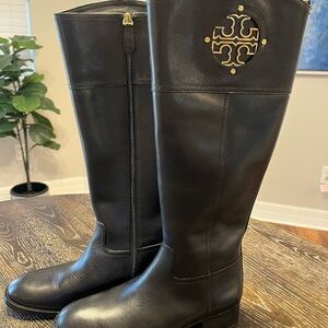 Tory Burch Black Leather Tall Boots